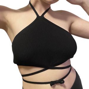 Stradivarius Woman Crop Top Bralette Tube Bra Straps Black  Tie-Up Neckline XS